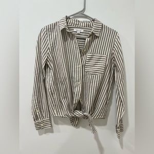 Madewell size XXS grey and white striped blouse with optional tie hem